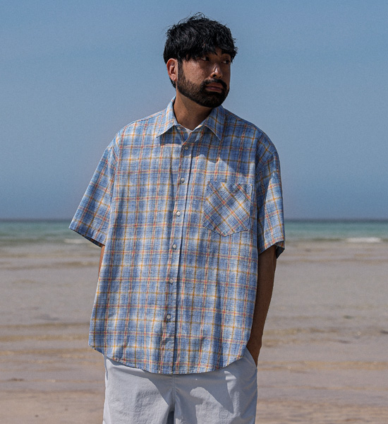 (XL-6XL)<br>우타이타 チェック半袖シャツ 25218