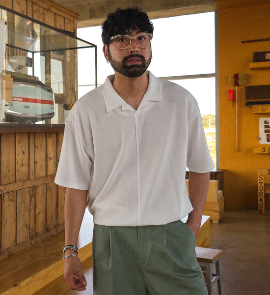 (L-4XL)<BR>머크버라 オープンカラー 半そでティー