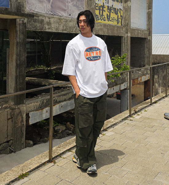 (M-4XL)<BR>루단키 セミワイドフィット ナイロン カーゴバンディングパンツ