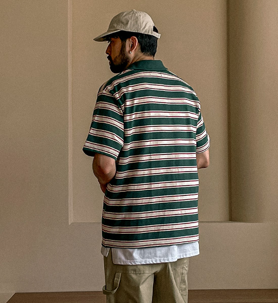 (L-5XL)<BR>퍼디타 縞模様 半袖襟Tシャツ