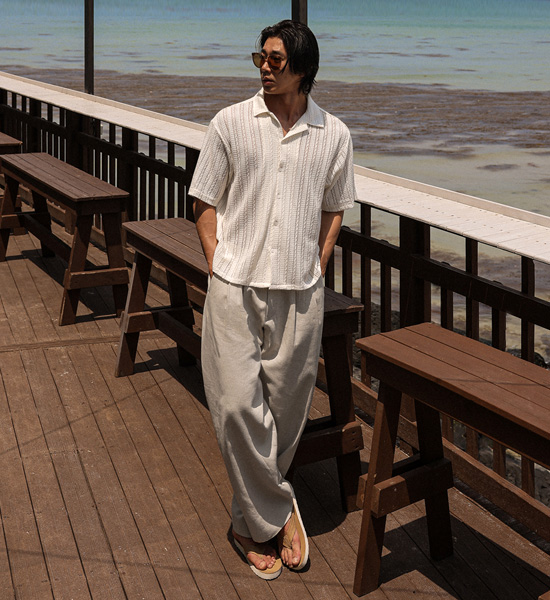 (S-5XL)<BR>발비스 セミワイドフィット バックバンディング リネンスラックス