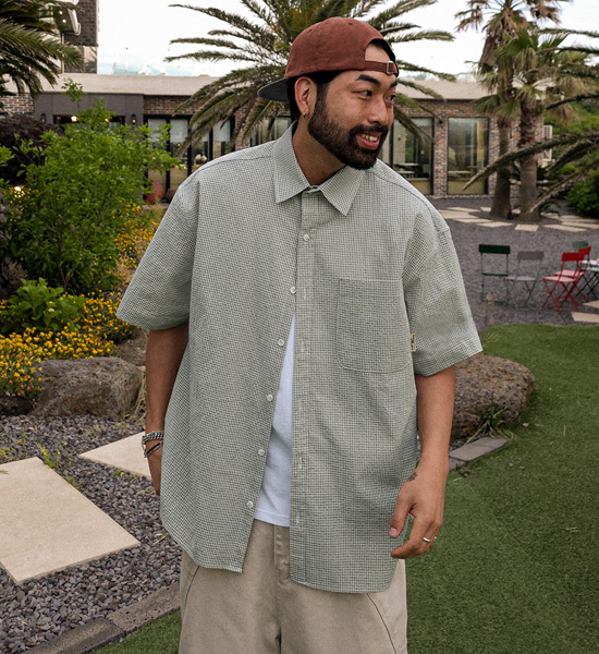 (XL-6XL)<br>하르마크 チェック半袖シャツ N013