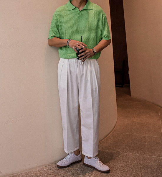 (L-5XL)<BR>마가니 オープンカラー 半袖のニット