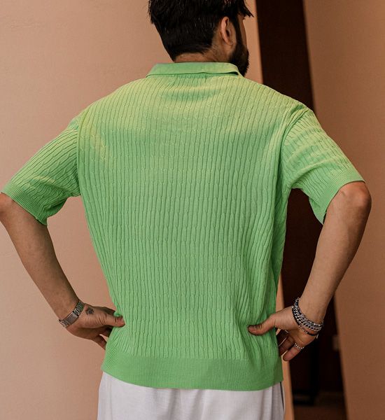 (L-5XL)<BR>마가니 オープンカラー 半袖のニット