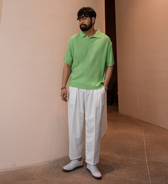 (L-5XL)<BR>마가니 オープンカラー 半袖のニット