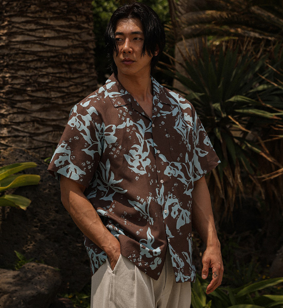 (XL-6XL)<br>리오세아 リネン オープンカラー 半袖シャツ N008
