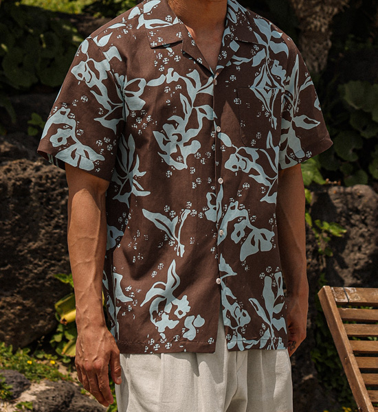 (XL-6XL)<br>리오세아 リネン オープンカラー 半袖シャツ N008