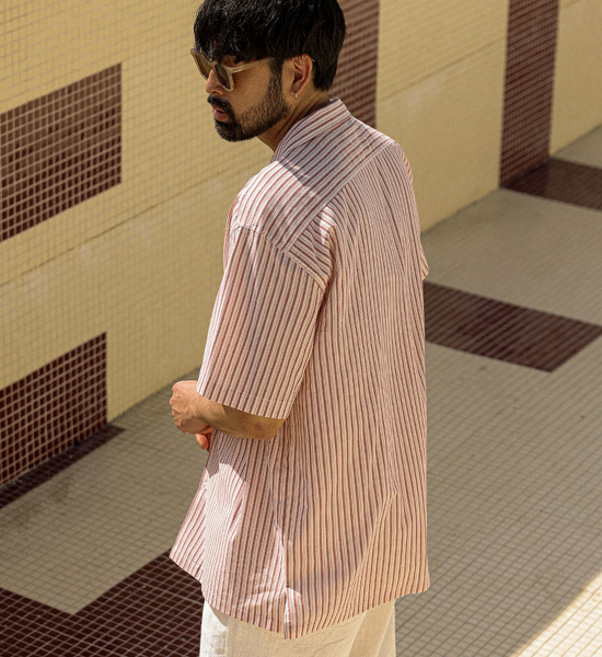 (XL-6XL)<BR>나틴즈 ストライプ 半袖シャツ N009