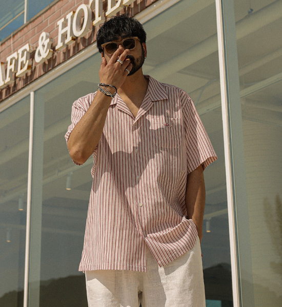 (XL-6XL)<BR>나틴즈 ストライプ 半袖シャツ N009