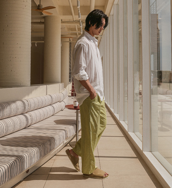 <font color="#FF0000">무료교환반품</font><br>(XL-6XL)<BR>슈야 セミワイドフィット ストライプ バンディングパンツ