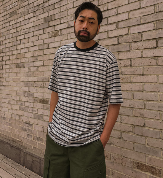 (L-5XL)<BR>라린야 縞模様 半そでティー
