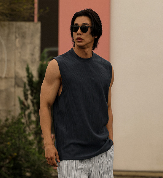 (L-5XL)<br>바울로 プリッツ 袖なし