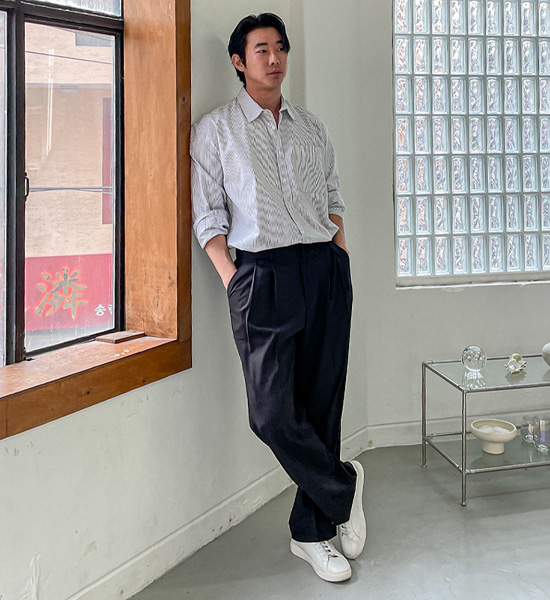 (L-5XL)<br>닐스 オックスフォード ストライプ  シャツ
