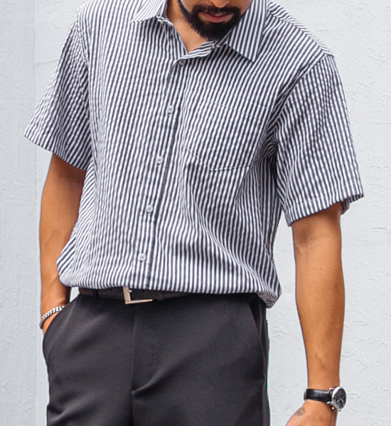 (M~5XL)<br>우도 旅行 ストライプ半袖シャツ