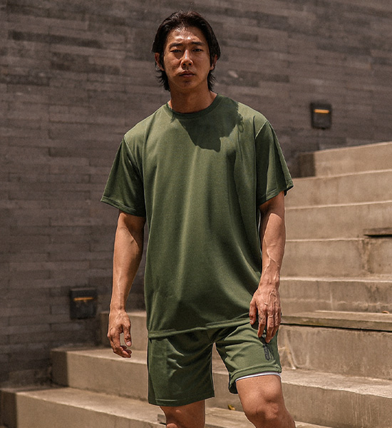 (M-6XL)<BR>폼페이 メッシュ半袖Tシャツ+해링턴 メッシュ バンディング半ズボン<br><font color="#072c81"><B>[ W.DNA ]</B></font>