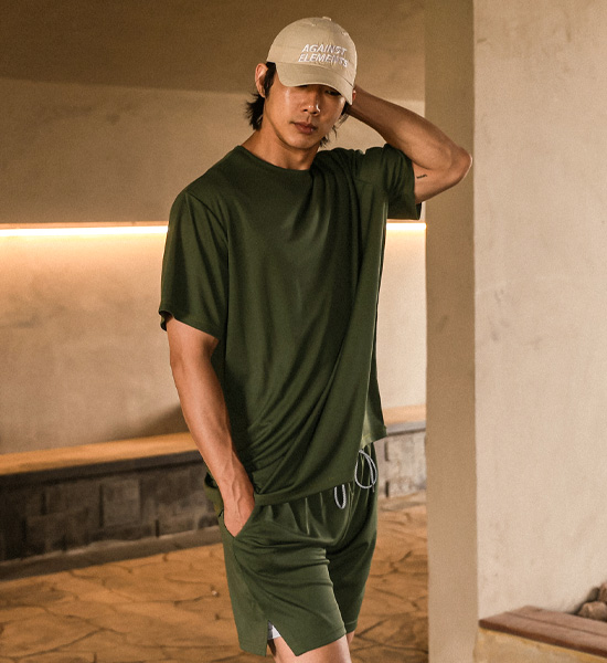 (M-6XL)<BR>폼페이 メッシュ半袖Tシャツ+해링턴 メッシュ バンディング半ズボン<br><font color="#072c81"><B>[ W.DNA ]</B></font>