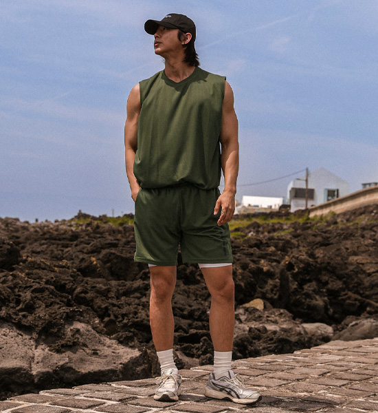 (M-6XL)<BR>키트 레터링 メッシュ나시+해링턴 メッシュ バンディング半ズボン<br><font color="#072c81"><B>[ W.DNA ]</B></font>