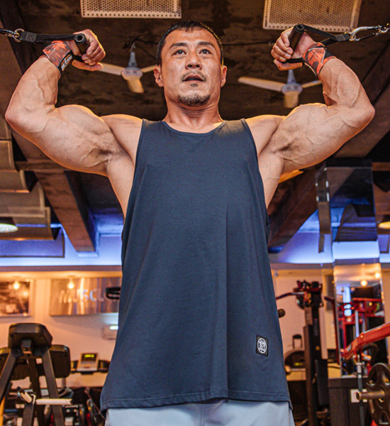 (L-5XL)<br>프라타 パッチ モーダル 헬스나시(サイド·スリット)<br><font color="#072c81"><B>[ W.DNA ]</B></font>