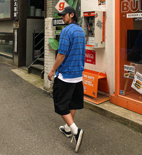 (XL-5XL)<br>로토루아 縞模様 半袖襟ニット