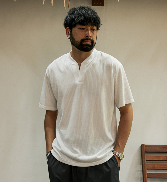 (L-4XL)<br>클린치 ヘンリーネック 半そでティー
