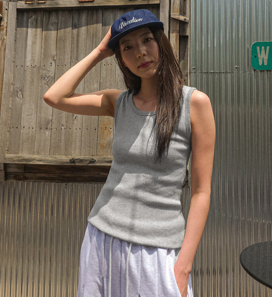 (M-5XL)<br>뉴 リブ袖なしシャツ