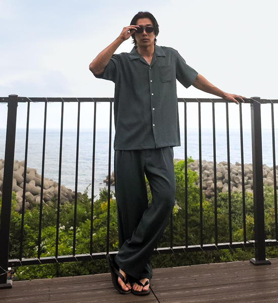 (XL-6XL)<BR>피온키 オープンカラー 半袖シャツ SET003-N