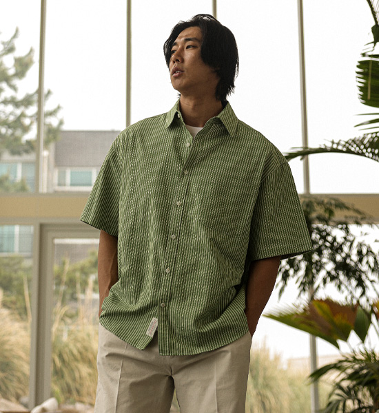 (XL-6XL)<br>비트차 ストライプ 半袖シャツ N012