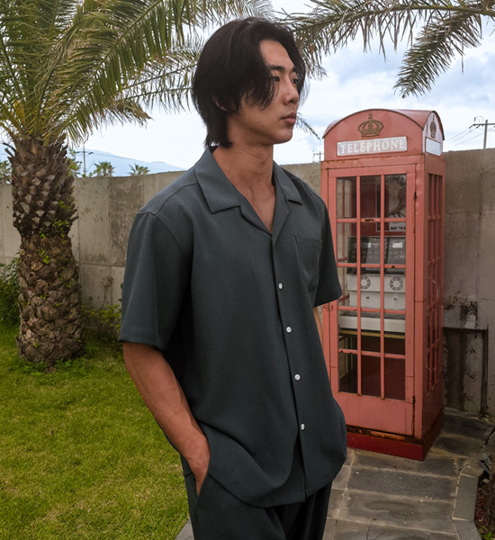 (XL-6XL)<BR>피온키 オープンカラー 半袖シャツ SET003-N+미슈키 セミワイドフィット 뒷밴딩팬츠 SET003-P