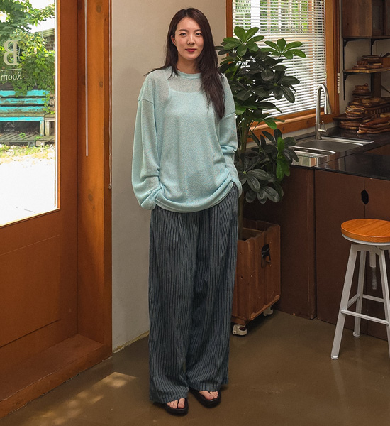 스톨린 セミワイドフィット ストライプ バンディングパンツ