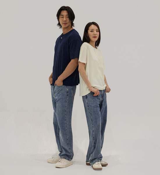 (L-5XL)<br>벨론 ヘンリーネック 半そでティー<br><font color="#fb5ec9"><B>[1+1]</B></font>