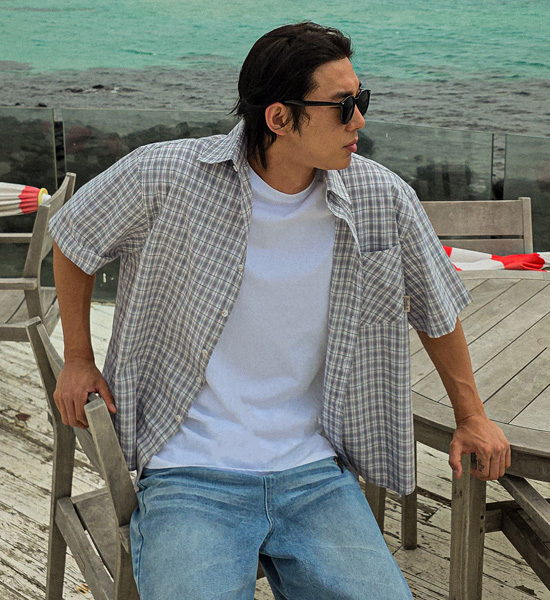 (XL-6XL)<BR>스비트 チェック半袖シャツ N010