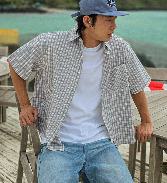 (XL-6XL)<BR>스비트 チェック半袖シャツ N010