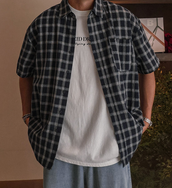 (XL-6XL)<br>하르만 チェック半袖シャツ 1733