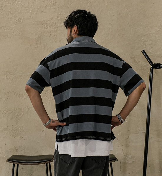 알파타르 縞模様 半袖襟Tシャツ