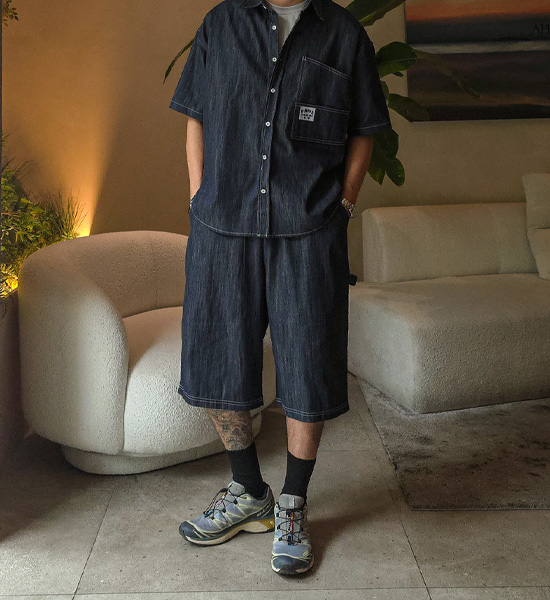 (XL-6XL)<br>스호턴 ノンウォッシュジーンズ 半袖シャツ