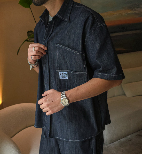 (XL-6XL)<br>스호턴 ノンウォッシュジーンズ 半袖シャツ