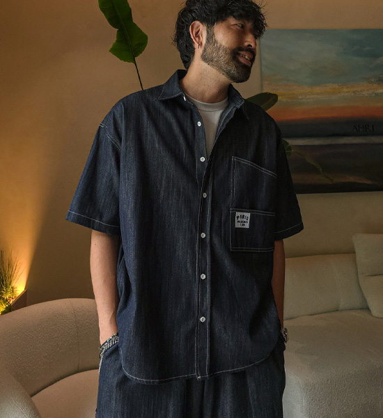 (XL-6XL)<br>스호턴 ノンウォッシュジーンズ 半袖シャツ