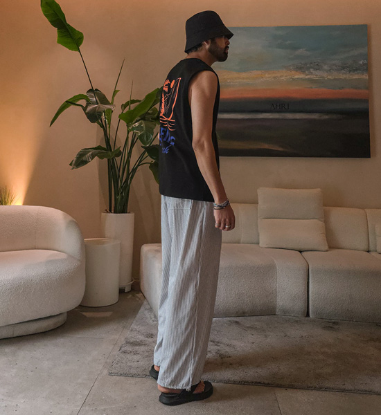 (XL-5XL)<BR>루페츠 セミワイドフィット ストライプ バンディングパンツ