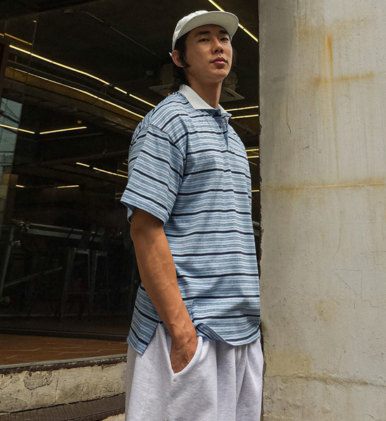 크로모크 ストライプ 半袖襟Tシャツ