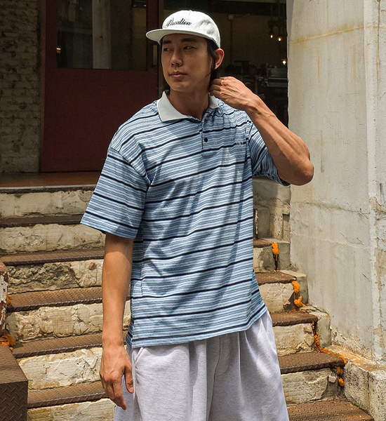 크로모크 ストライプ 半袖襟Tシャツ