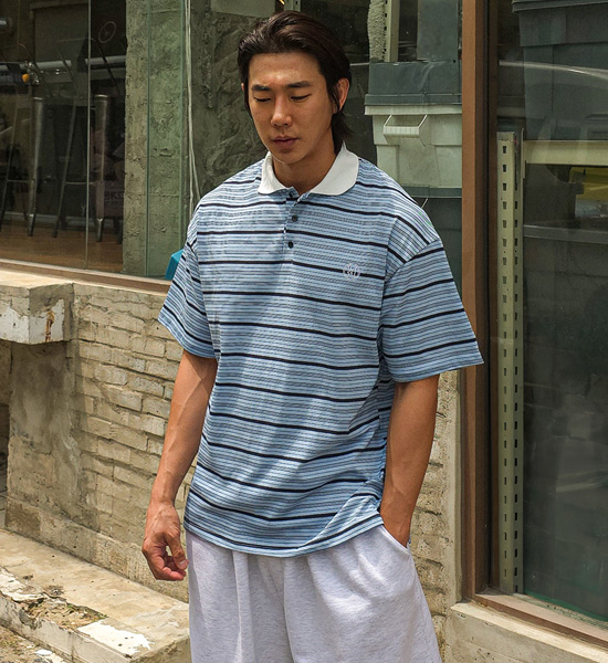 크로모크 ストライプ 半袖襟Tシャツ