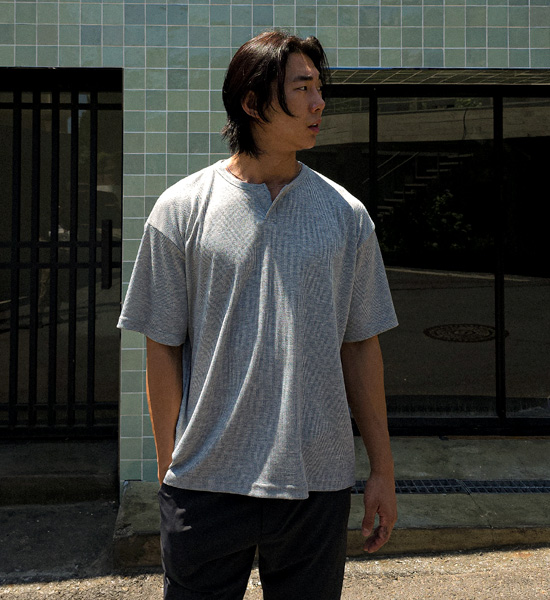 (L-4XL)<br>보니아토 ヘンリーネック 半そでティー