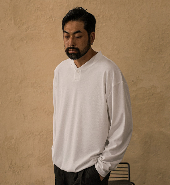 (L-6XL)<br>다트머스 넣은척 ヘンリーネック 밴딩긴팔티 T045