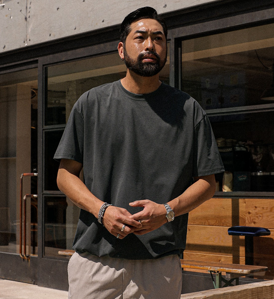 (L-6XL)<BR>슬라니크 넣은척 밴딩반팔티 T046