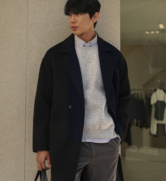 (L-6XL)<BR>유시타 ハンドメイド 더블ウール코트(ウール100%) 9099