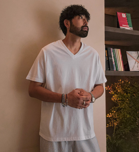 (M-5XL)<br>캐러멜 V 베이직코튼T<br><font color="#098a09"><B>長さを選択 (基本的な,ロング+8cm)</B></font>