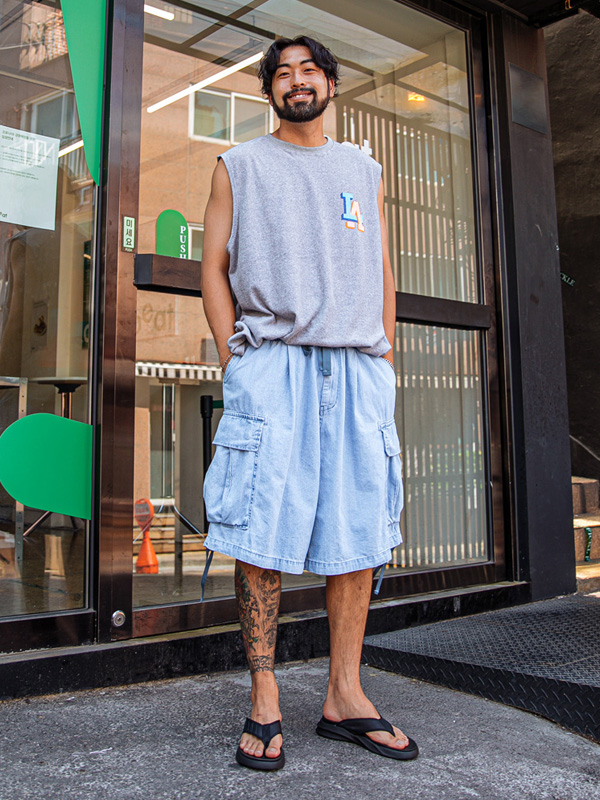 (XL-6XL)<BR>굴프 デニム·カーゴ バンディング半ズボン