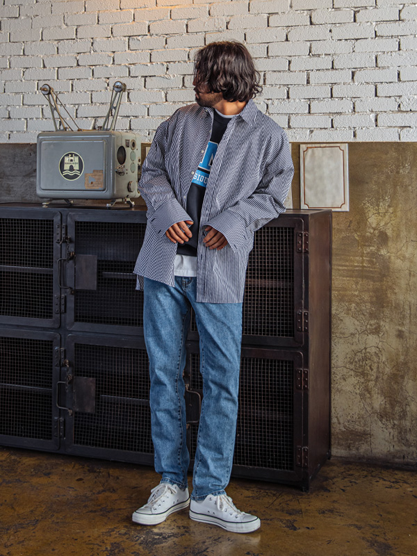 (L~5XL)<br>열광하다 ストライプ シャツ