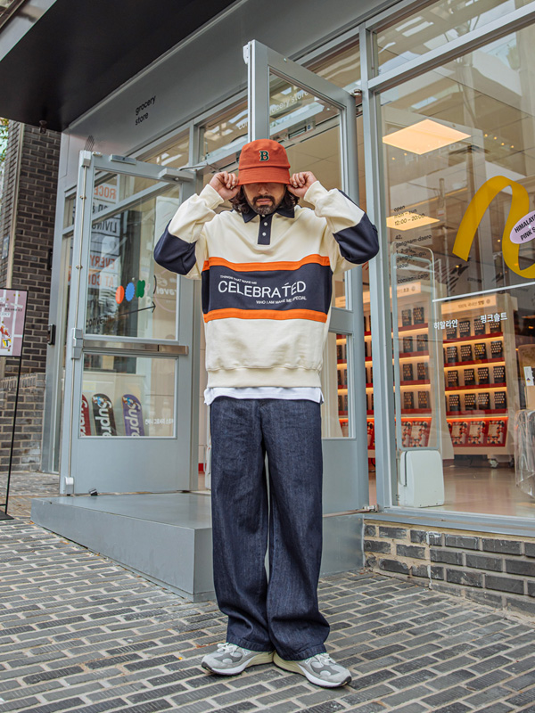 (3XL-6XL)<br>셀레브 襟付きスウェットシャツ