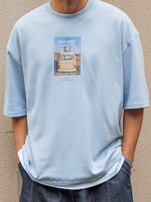 (L-5XL)<br>살랑살랑 로드패치 半そでティー